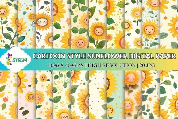 Cartoon Style Sunflower Digital Paper: A Practical Asset for Cheerful Design Projects