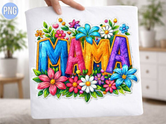 Colorful Embroidery Floral Mama PNG: Elevating Your Creative Projects with High-Quality Digital Design