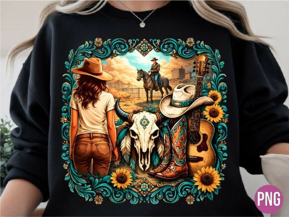 Elevating Brand Aesthetics with the Western Cowboy Bull Skull Floral PNG