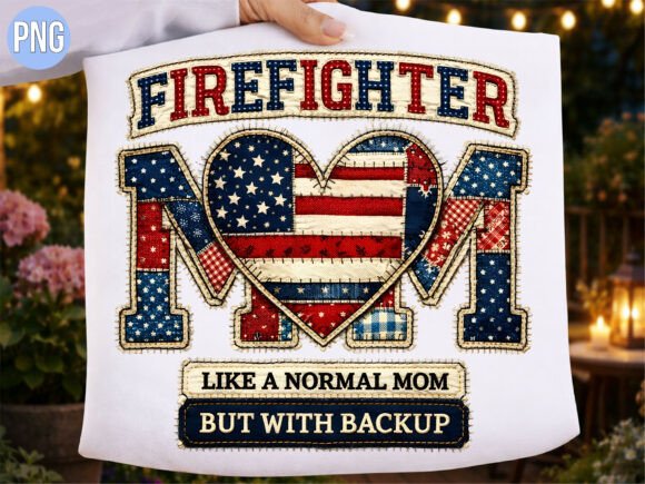 Firefighter Mom USA Flag Heart PNG Shirt