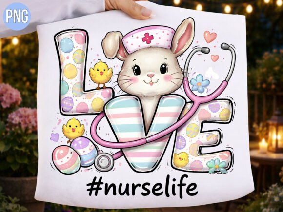 Love Nurse Life Easter Bunny Chick PNG