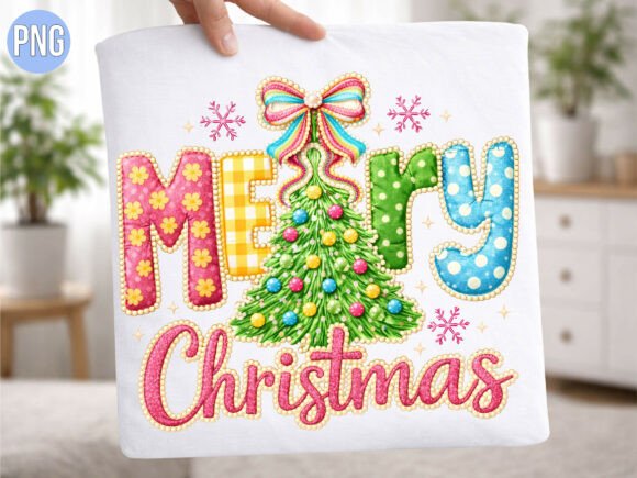 Merry Christmas Tree Patchwork PNG Shirt Design