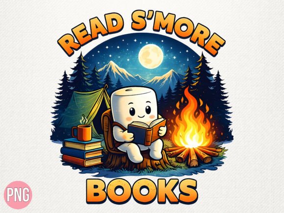 Read More Books Camping Marshmallow: A Creative Design Asset for Book Lovers and Outdoor Enthusiasts