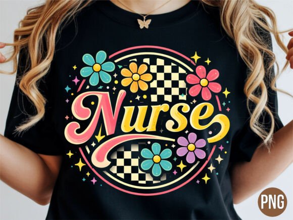 Retro Groovy Nurse Flower Checker PNG