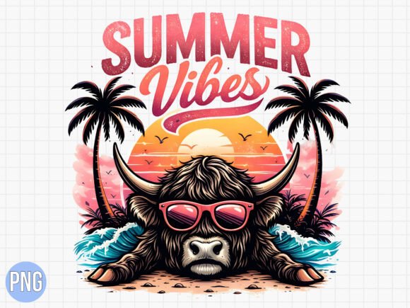 Summer Vibes Highland Cow Beach PNG: Elevating Creative Projects with High-Quality Digital Design