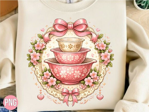 Vintage Pink Nesting Bowls Floral PNG